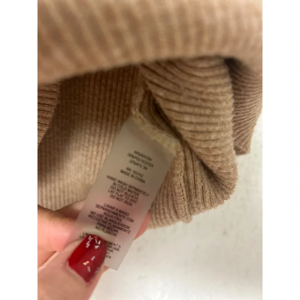 Vila Milano Tan Ribbed Mock Neck Sweater Vest Sleeveless Knit Top Small